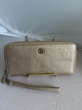 Giani Bernini Metallic Gold Pebble Leather Wristlet Wallet